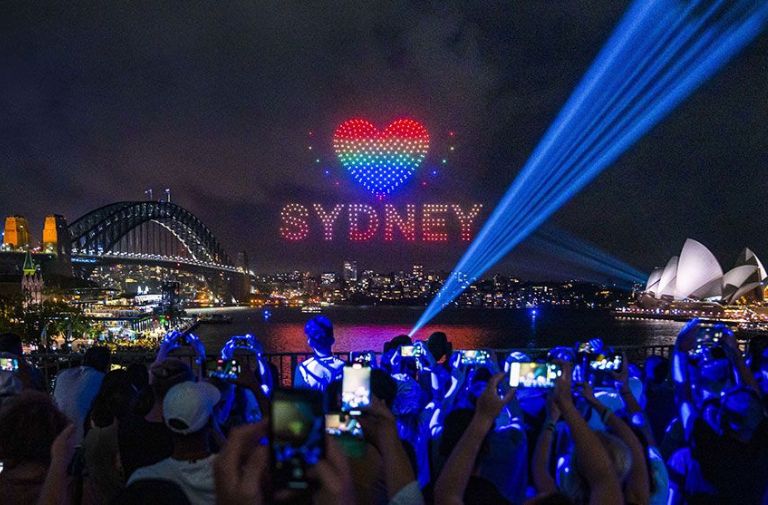 Pride lights thenight in Sydney. Photo courtesy of Destination NSW.