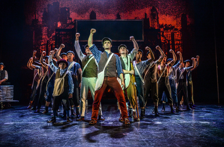 Slow Burn Theatre Co.’s production of “Disney’s Newsies” at the Broward Center features a young cast of high energy performers, dancers and acrobats. Credit: Larry Marano.