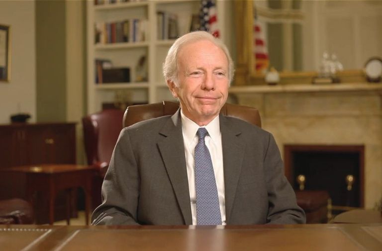 Then-U.S. Senator Joe Lieberman (I-Conn.) being interviewed in his Hart Senate Office Building suite in February 2012. (YouTube screenshot)